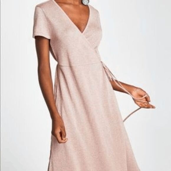 NWOT Zara Crossover Taupe Gold Shimmer Midi Dress - Picture 4 of 11